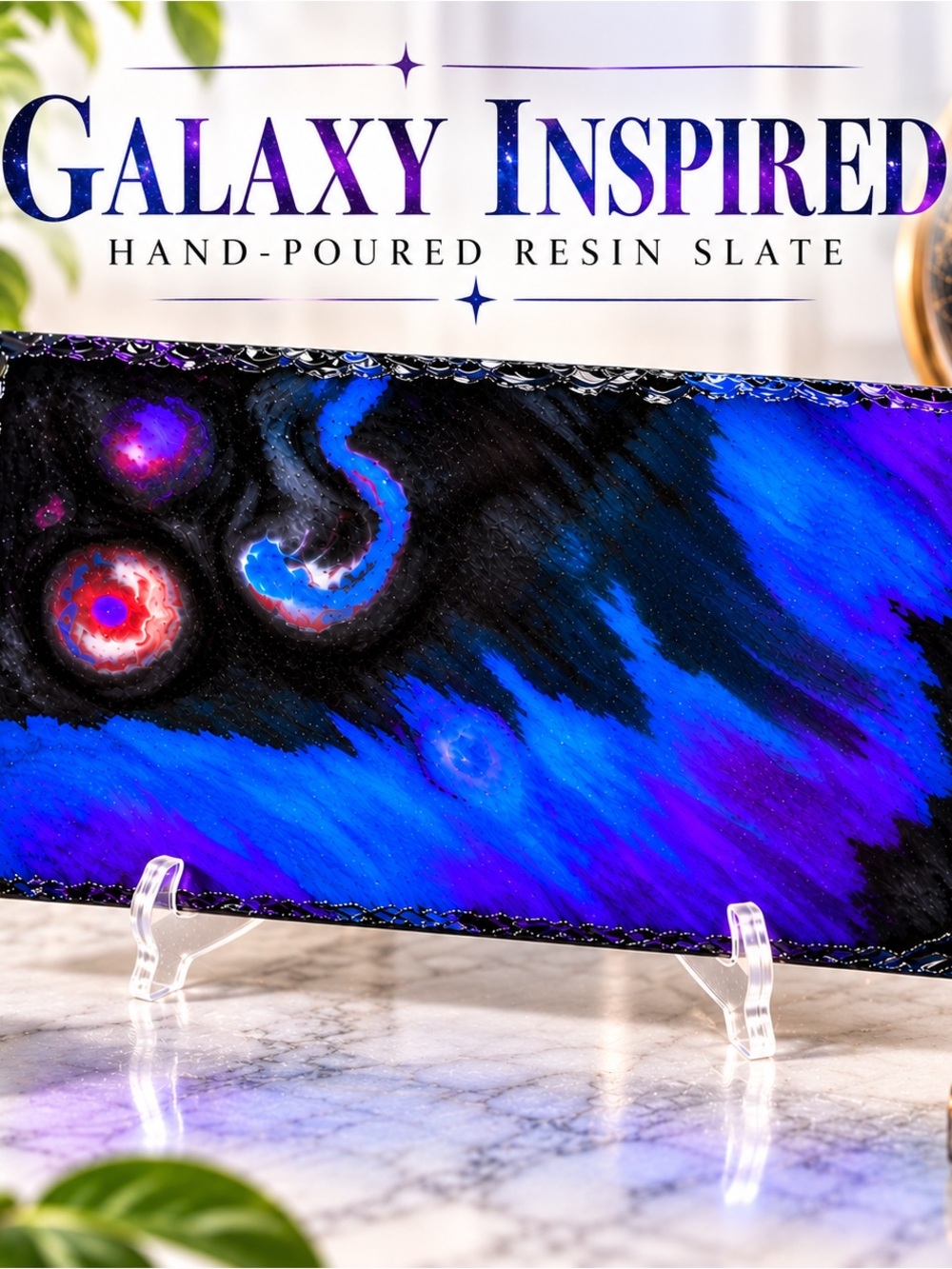 Galaxy inspired resin slate